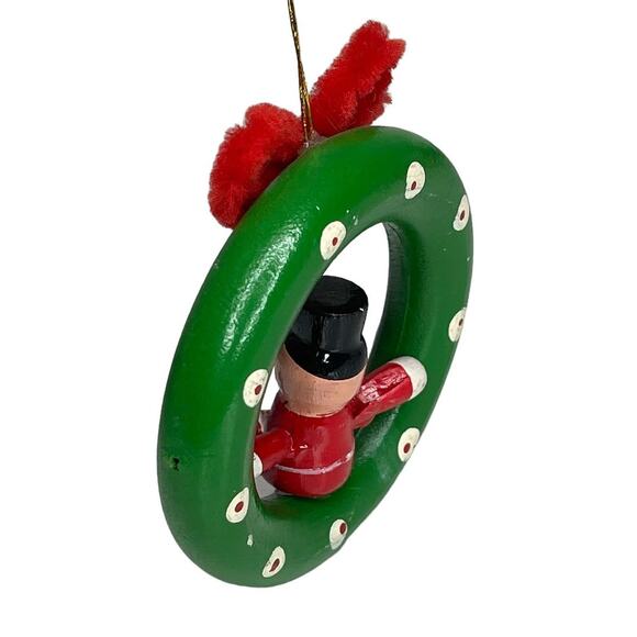 Vintage Wooden Wreath with Toy Soldier Christmas Ornament - Picture 4 of 9